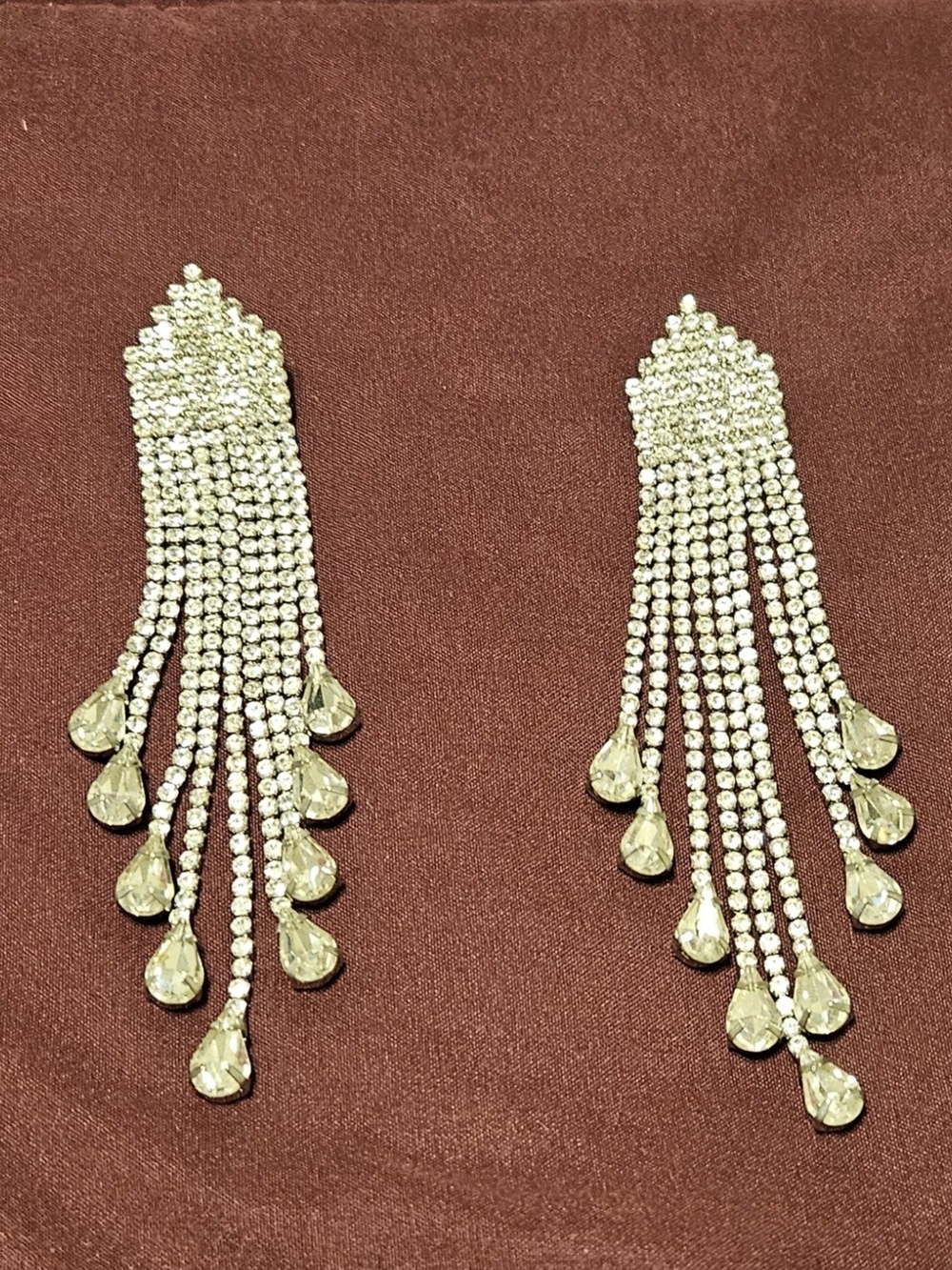 Crystal Cascade Dangle Earrings - Clear Rhinestone Fringe